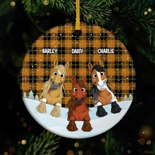 Geschenke Mall Personalisiertes Ornament - Pferd Weihnachtsdeko- Weihnachtskugeln Pferd, Baumschmuck mit Bild, personalisierter Christbaumschmuck, personalisierte weihnachtsdeko (3 Pferde)