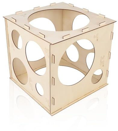 12 Holes Wooden Balloon Sizer Box, Collapsible Balloon Sizer Cube Measurement Tool with 36 Rubber Bands for 2-10 Inch/5.08-25.4cm Balloons, Easy Assembly for Party Wedding & Event Decorations