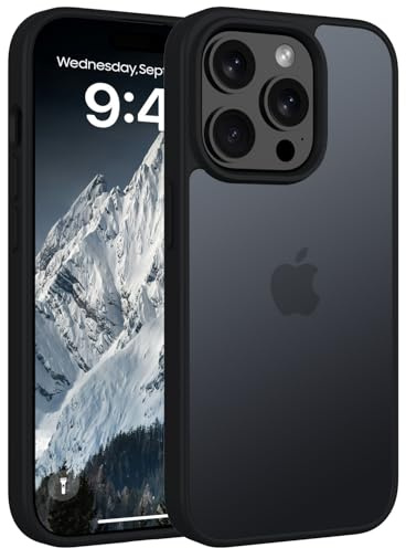 Andwing Matt Hülle für iPhone 15 Pro 6,1 Zoll Schwarz | Militärstandard FallSchutz Handyhülle,Mattierte Durchscheinende Rückseite Schutzhülle,Anti-Fingerabdruck Kratzfest Haltbar
