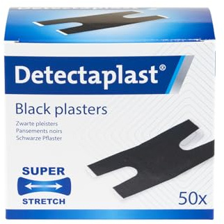 Detectaplast Elastic Pflaster, schwarze detektierbar für die Küche Heimwerken Werkstatt Baustelle, Gelenk 68 x 38 mm, 50 Stück