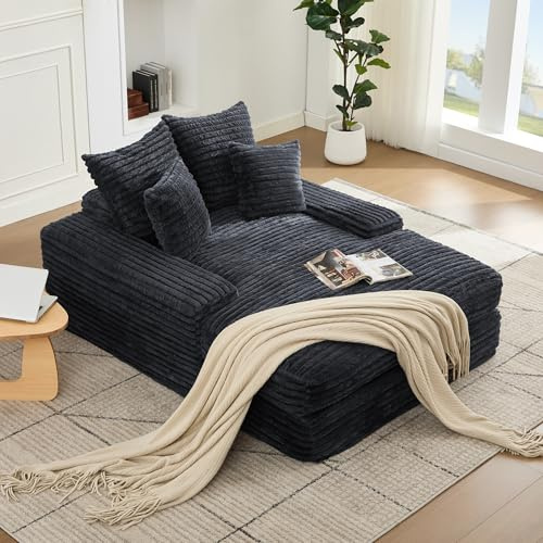 HAUSPROFI Cord-Schlafsofa Cloud Couch mit 4 Kissen, Sofa mit Schlaffunktion, Boneless Sofa für Wohnzimmer, Schlafzimmer und Heimkino, Keine Montage Erforderlich (Grau, 175x137x53cm)