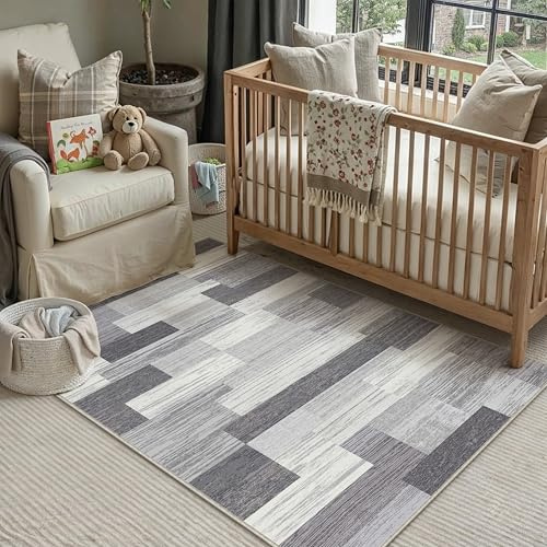 PureCozy Teppich 120x170cm Grau Waschbar Moderne | Moderner Teppiche,Waschbar,Rutschfest,Weich,Kurzflor,für Wohnzimmer,Schlafzimmer,Esszimmer,Büro