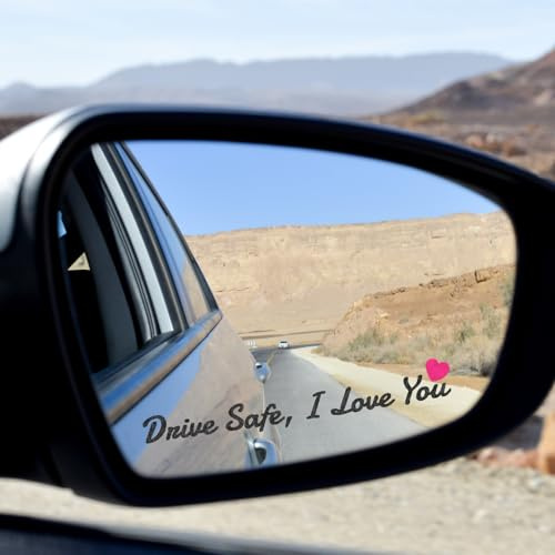 DOPENSPI 3 Stück Drive Safe I Love You Autospiegel Aufkleber, Schwarze Vinyl Rückspiegelaufkleber, Autoaufkleber für Sicheres Fahren, Geschenkidee für Frauen und Männer
