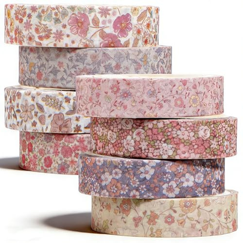 Cobee 8 Rollen Weinlese Washi Tape Set, Frühlingsblüte Dekoratives Klebeband Bunt Dünn Masking Tape Washi Klebeband für DIY Handwerk, Verschönert Journals, Planer, Scrapbooking und Verpackung