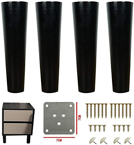 WENYAZIGUO Pieds de Meubles en Bois Massif, Pieds de Meuble for Table canapé en Bois Massif Noir 6-40 cm Paquet 4(40cm/15.7in)