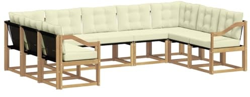 vidaXL Outdoor-Sofagarnitur mit Kissen 9 pcs Weiß und Creme, Garten, modernes Outdoor-Sofa-Set, wetterfestes Ensemble, Bequeme Terrassenlounge, vielseitige Sitzgruppe