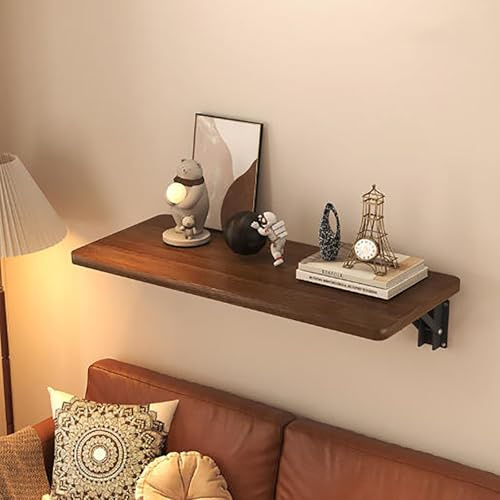 GYUPXYH Wandklapptisch Holz 30x90cm Abnehmbarer Wandtisch klappbar mit Klicksystem Stabiler Klapptisch Wandmontage durch Massive 2mm Halterungen, platzsparend für Küche, Büro & Balkon Nussbaum