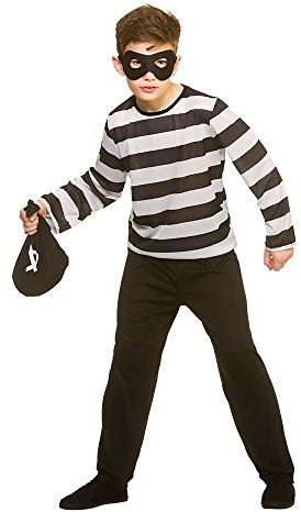 Sneaky Robber Unisex Childrens Fancy Dress Costume Shirt, Trousers, Mask & Bag-Large 8-10 Years