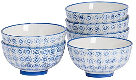 Nicola Spring Handgedruckte Reisschalen - 12cm - Marine - Pack Von 6