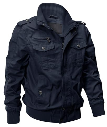 EKLENTSON Mens Fall Flight Bomber Jackets Lightweight Military Coat Navy M
