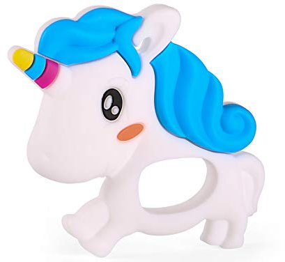 PREMYO Einhorn Beißring für Babys Kühlend - Zahnungshilfe aus Silikon BPA Frei Weich - Lindert Schmerzen beim Zahnen - Weiß