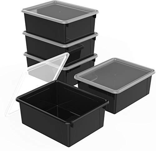 Storex Lot de 5 plateaux de rangement profonds avec couvercle, format lettre, 25,4 x 33 x 12,7 cm, noir, 62543U05C