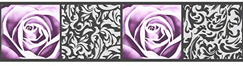 Selbstklebende Bordüre in Lila | Rosen Tapeten Bordüre in Flieder ideal für Schlafzimmer und Badezimmer | Vinyl Tapetenbordüre mit Ornament