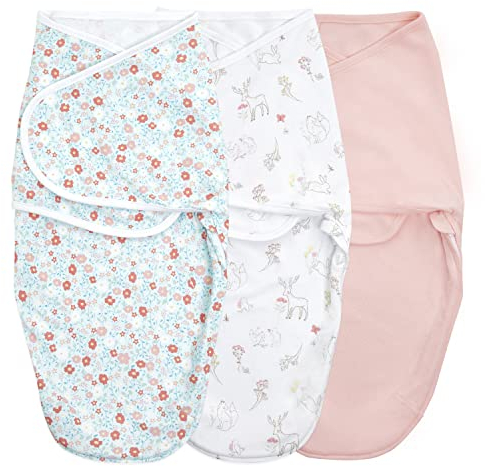 aden + anais essentials Easy Swaddle™ wrap, Baby-Pucksack für mühelos pucken, Wickel-Pucktuch aus 100% Baumwolle, Neugeborenen Swaddle-Schlafsack, 0-3 Monate, 1,0 TOG, 3er-Pack, Fairy Tale Flowers
