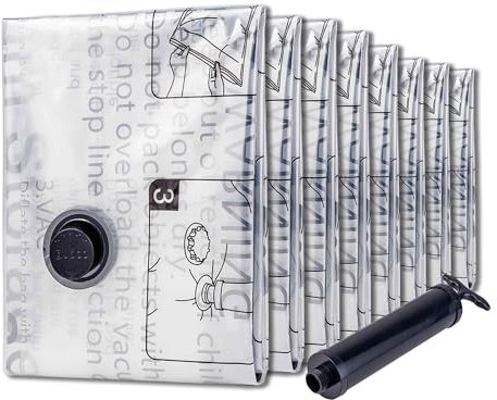 Vacuum Storage Bags 8 Small, Space Saver Bags with Travel Hand Pump, Compression Airtight Sealer Bags for Clothes, Bedding, Pillows, Comforters, Blankets