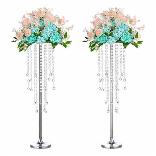 74,9 cm hohe silberfarbene Vasen für Hochzeit, Tafelaufsätze, eleganter Kerzenhalter aus Metall mit Kronleuchter-Kristall, für Hochzeit, Party, Event, Geburtstag, Empfang, Neujahr, Heimdekoration