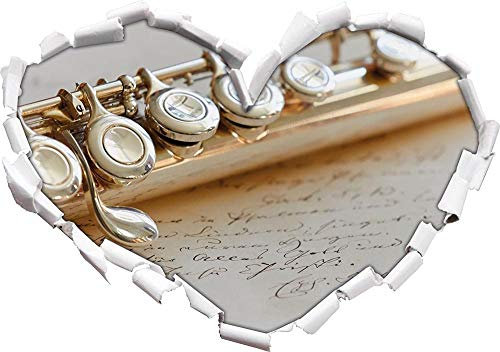 KAIASH 3D Wandsticker Detailaufnahme Einer Querflöte Herzform im 3D Look Wand oder Türaufkleber Wandsticker Wandtattoo Wanddekoratio 62x43cm