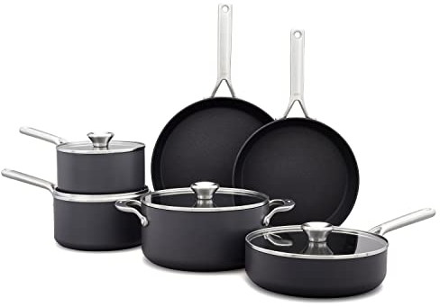 OXO Professional 10 Piece Cookware Pots and Pans Set, Hard Anodized Ceramic Nonstick PFAS-Free,Stainless Steel Handles,Induction,Skillets,Saute,Diamond Reinforced Coating,Dishwasher & Oven Safe,Black