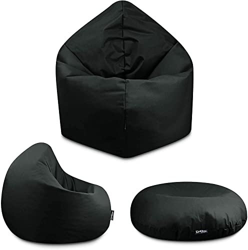 BuBiBag - 2in1 Sitzsack Bodenkissen - Outdoor Sitzsäcke Indoor Beanbag in 32 Farben und 4 Größen - Sitzkissen für Kinder und Erwachsene (155 cm, Schwarz)