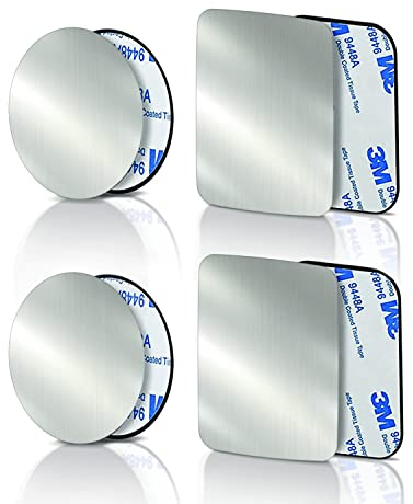 3M – 4 Metallplättchen für magnetische Auto-Handyhalterungen, Stück Metallplatte Metallplättchen Selbstklebend Set mit 3M Kleber, 4 dünne Metallplättchen (2 runde und 2 rechteckige)