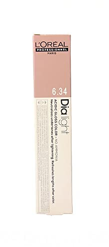 L'Oréal Professionnel DiaLight 6.34 Coloración Rubio Oscuro Dorado Cobrizo Sin Amoniaco, 50ml
