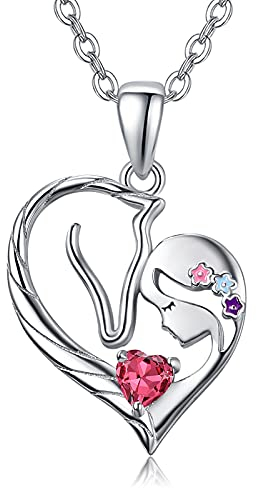 PRAYMOS Pferd Halskette Sterling Silber Herz Geburtsstein Kette Anhänger Pony Geschenk für Damen Frauen Mädchen Freund Pferdeliebhaber (Halskette mit Pferdeanhänge-7)