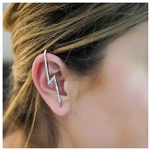 Yheakne Boho Beleuchtung Bolzen Ohr Pin Ohrring Silber Cz Edgy Pin Haken Manschette Ohrringe Lange Donner Ohr Manschette Ohr Wickeln Ohrring Strass Bergsteiger Ohrringe Schräg Edgy Ohr Pin(Silber)