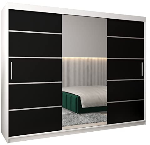 MEBLE KRYSPOL Kleiderschrank mit Spiegel Verona 2 - Garderobenschrank - Schrank Schlafzimmer - Mehrzweckschrank DREI Schiebetüren - Regalen - Flur Möbel - Kleiderstange Schrank - Allzweckschrank