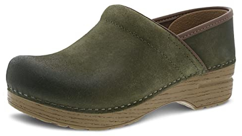 Dansko Women’s Professional Slip-On Clogs –Rocker Sole and Arch Support for Comfort-Ideal for Nursing, Food Service, Healthcare Green Burnished Nubuck 7.5-8 M US