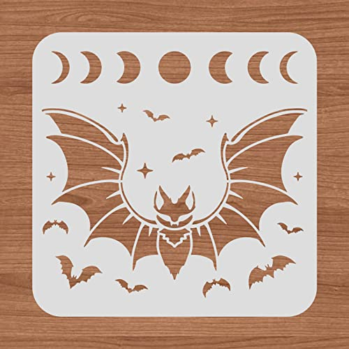 BENECREAT 30,5 x 30,5 cm Fledermaus-Kunststoffausschnitte Malvorlage, Mondphasenmuster, Halloween-Dekoration, Schablonen für Kunstsprühen, DIY-Form-Dekor, Holzschilder