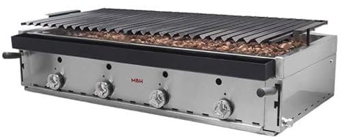 MBH - Gril à pierre de lave professionnel à gaz 120 cm Gril pierre lavique avec grille pavonée, idéal pour bar, restaurant.