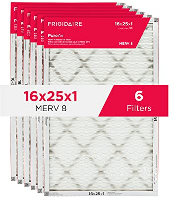 Frigidaire PureAir® 16 x 25 x 1 MERV 8 allergiframkallande elektrostatisk veckad luftkonditionering HVAC ugnsfilter – 6-pack (exakta mått 15,81 x 24,81 x 0,81)