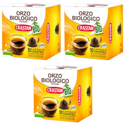 3 x Crastan Orzo Biologico en Capsule d'orge biologique en capsules compatibles Dolce Gusto - Chaque paquet contient 10 capsules 100 % d'orge italienne, naturellement sans caféine