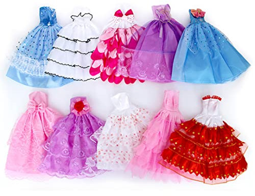 Odoukey Hochzeitskleid für Puppen, 10 PCs handgefertigte Neuheiten Kleid Hochzeit Party Kleid Kleider Kleidung für Puppen (zufällige Farbe/Stil), Kleid für Barbies