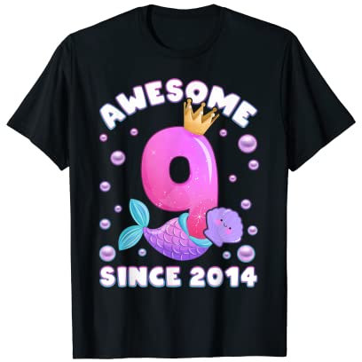 Geburtstagsmädchen 9 Jahre alt, Meerjungfrau Flosse T-Shirt