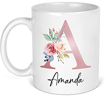 Personalised Floral Initial Mug - Custom Gift for Her - Perfect for Valentine's Day and Mother's Day - Great Present for Mum