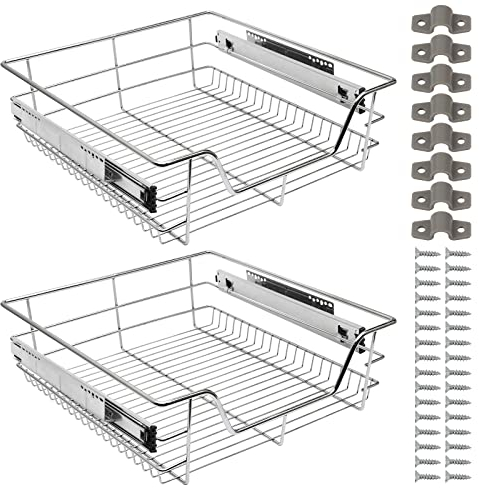 Ansobea Schrankauszug Küche Teleskopschublade Nachrüsten Korbausz inkl. Schienen Schrankkorb Ausziehbar Küchen Regal aus Metall für 50cm Schränke
