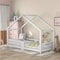 Dolamaní Kinderbett Hausbett 90 x 200 cm, Holzbett für Kids mit Schornstein & Rausfallschutz, Lattenrosten,Rausfallschutz, aus Kiefernholz (ohne Matratze) (Weiß-B)