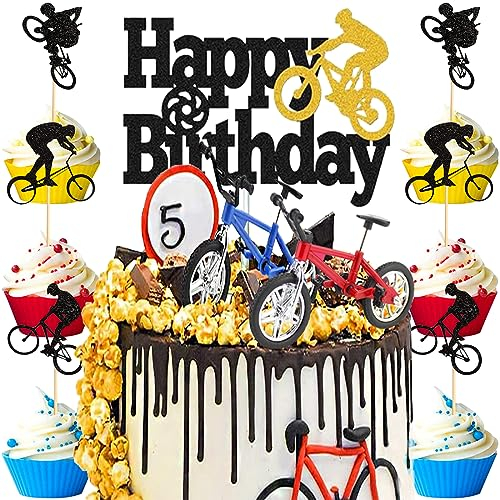 MEZHEN Tortendeko Geburtstag Fahrrad Kuchen Topper Bicycle Geburtstag Kuchendekoration Bike Muffin Deko Torte Happy Birthday Kindergeburtstag Deko 15 Stück