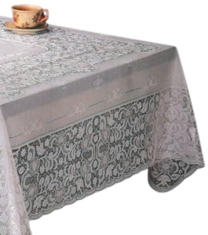 Tischdecke aus Vinyl, Spitze, weiß, rechteckig, geprägt, abwischbar, Heimdekoration, Schutz, gewebt, Esszimmer, 137 x 183 cm, rechteckige Spitze