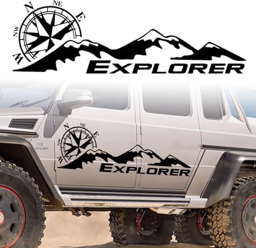 Adesivi Montagna Bussola Adesivi per Cofano,Auto Adesivi Grafici Montagna Adesivo Decorativo in Vinile Impermeabile Universale per SUV Veicoli Camper Fuoristrada Carrozzeria Porta Laterale Tronco Nero