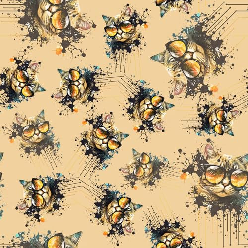 Textileo Nähstoff Baumwolle 50x160 cm | Bedruckter Baumwollstoff 135 g/m2 | Hochwertiger 100% Baumwollsatin | Für Bettwäsche, Kinderkleidung, Steppdecken, Kleidung | Cool Cats Beige