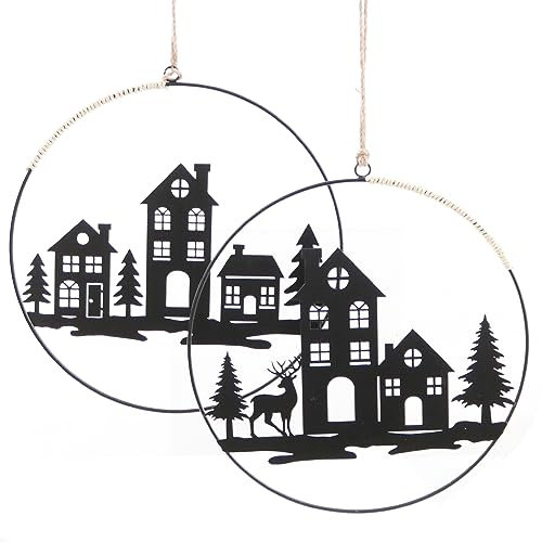 dio only for you 2X Dekohänger Häuser im Ring | Silhouette Metall | Fensterdeko Hänger | schwarz | 30 cm