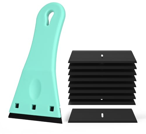 EHDIS Plastic Scraper with 10 Razor Blades - with Bigger Handle and Blades(Time-Saving), Sticky Stuff Remover, Decal Remover, for Remove Label, Glue, Blue