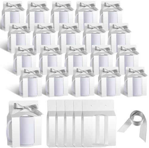 Kosiz 36 scatole per tazze a sublimazione, confezione regalo con finestra, per spedizioni, vendite di confezioni regalo per tazze e confezioni regalo (bianco, argento, per tazze da 425,2 g)