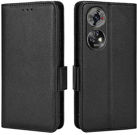 Topme Leder Tasche Hülle für ZTE Blade V50 5G (6.67 Inches), [einfache Telefonhülle mit Litschi-Muster] - Schwarz