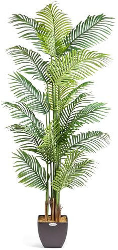 CHRISTOW Artificial Areca Palm Tree, Fake House Plant for Home Decoration, Lifelike Leaves and Husky Natural Looking Stems, Weighted Pot, Indoor Outdoor (180cm / 6ft)