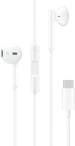 Headset für Original Huawei P30, P30 Pro, New Edition, P20, P20 Pro CM33 in Weiss Kopfhörer Ohrhörer geformt Head-Set USB-C TYP-C Stereo Sound