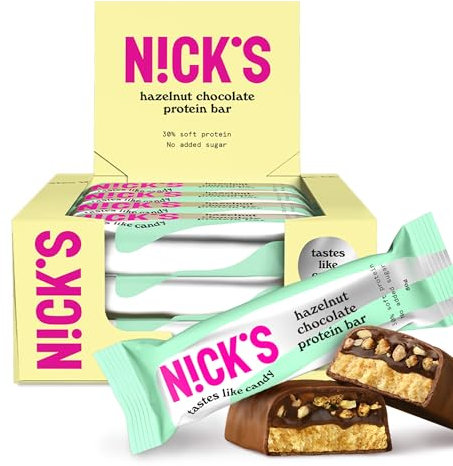 NICKS Keto Protein Bar Hazelnut Chocolate, 15 g Protein, 209 Calories, Low Carb Nougat Snacks without Added Sugar Gluten Free (12 x 50 g)