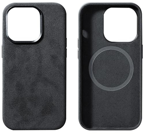 GAZIXCUN Alcantara-Wildleder-Hülle für iPhone 15/15 Plus/15 Pro/15 Pro Max, Vollständig Umwickeltes Echtes Italienisches Wildleder, Kompatibel mit Magsafe, rutschfeste, Stoßfest,Black,15 Pro